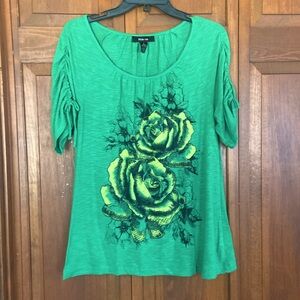 5/$40 Style & Co. Green Floral Women's Tunic Top w/Cinch Sleeves~Lg